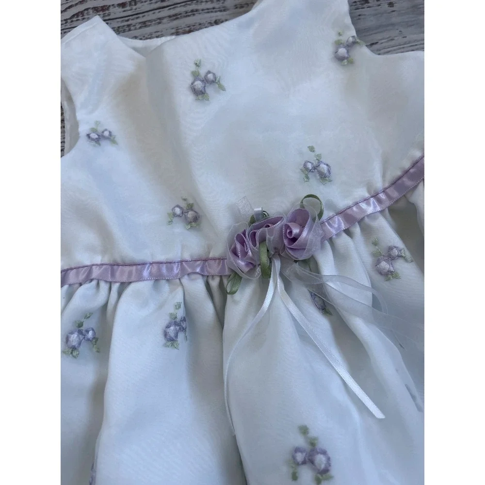 Youngland‎ Baby Girl White Purple Floral Embroidered Dress 18M Special Occasion